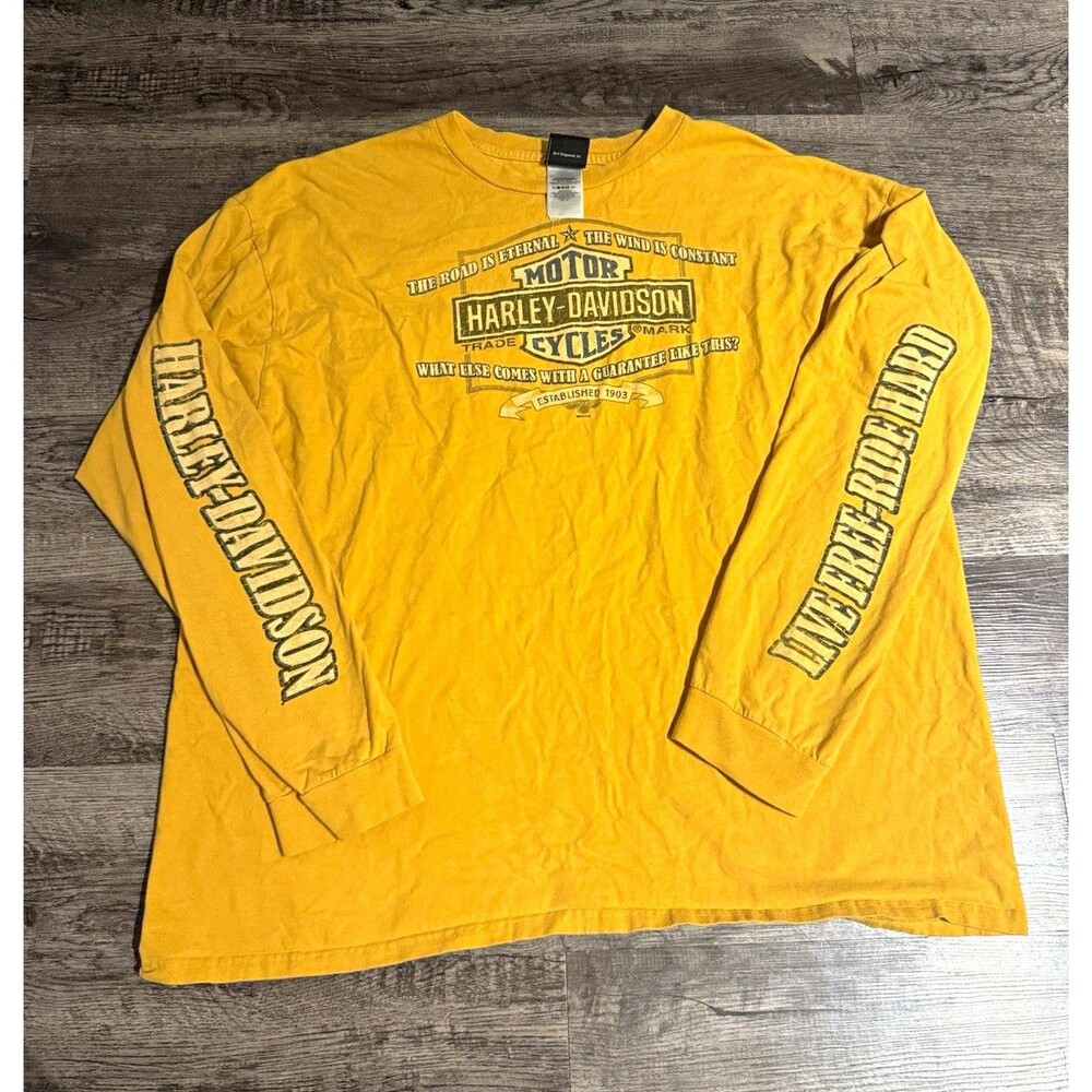 Vintage Harley Davidson Long Sleeve T-Shirt Mens 3XL Yellow Bedford Texas Biker
